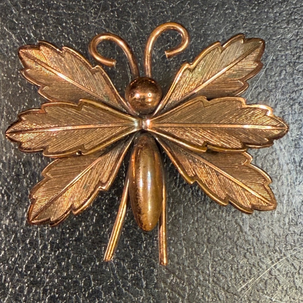 Bell Trading Post Solid Copper Butterfly Leaf Wing Brooch Vintage Mid Century